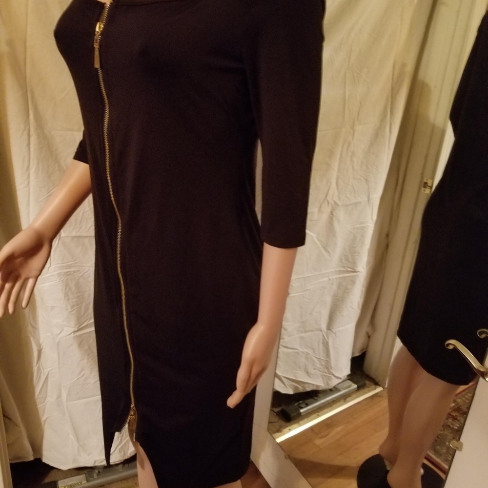 Black Long Sleeve Zip Front Dress XL